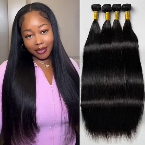 Ramiss 12A Virgin Brazilian Silky Straight Female Human Hair Set - 100% Real Hair Extensions, Bundles with 2x6/4x4 Lace Closure for Quick Weave/Sew-in