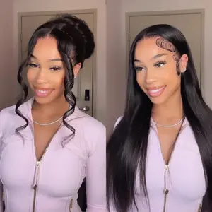 Megalook 13x6 Three Go Glueless Lace Front Wig Pre Everything Ear To Ear Natural Hairline Quick Wear Skin Melted Silky Straight Human Hair Wigs With Drawstring