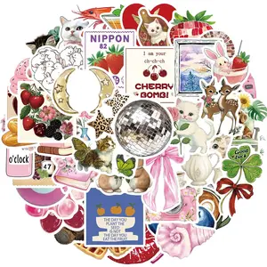 Aesthetic Cartoon Cat Pattern Sticker, 50pcs/set Waterproof Self Adhesive Decorative Stickers for Water Bottle, Laptop, Phone Case, Scrapbooking, Ornaments