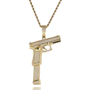 【PANG Jewelry】Punk retro pistol pendant for men's necklace - Hip-hop rap - Full diamond - Cool and unique creative accessory