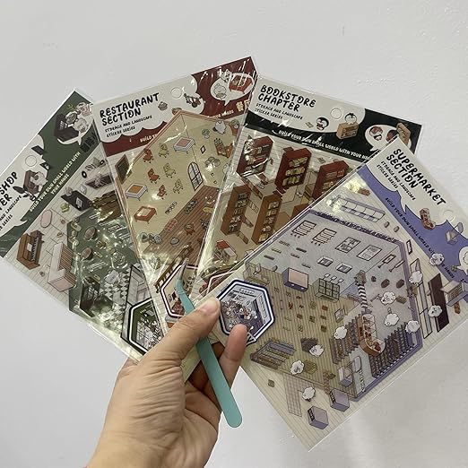 4 Sets 3D Sticker Scenes for Kids, Create Your Own Scene Sticker , Cute Kawaii Mini 3D Scene Stickers, Therapy Stickers for Stress Relief, Gifts for Holiday Christmas, Easter Basket Stuffers