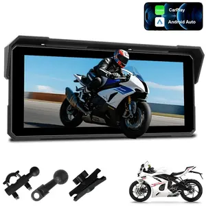 Motorcycle CarPlay & Android Auto 8.1 inch Motorcycle Wireless Carplay Screen for Moto with GPS Navigation for Motorbike, 1600*600 IPS Display, Voice Control, Dual Bluetooth, TF Port