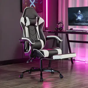 Gaming Chair: Ergonomic Office Chair with Headrest & Lumbar Support for Adults - High Back Computer Chair with Adjustable Reclining & Footrest for Home Office & Gaming Room，Black White