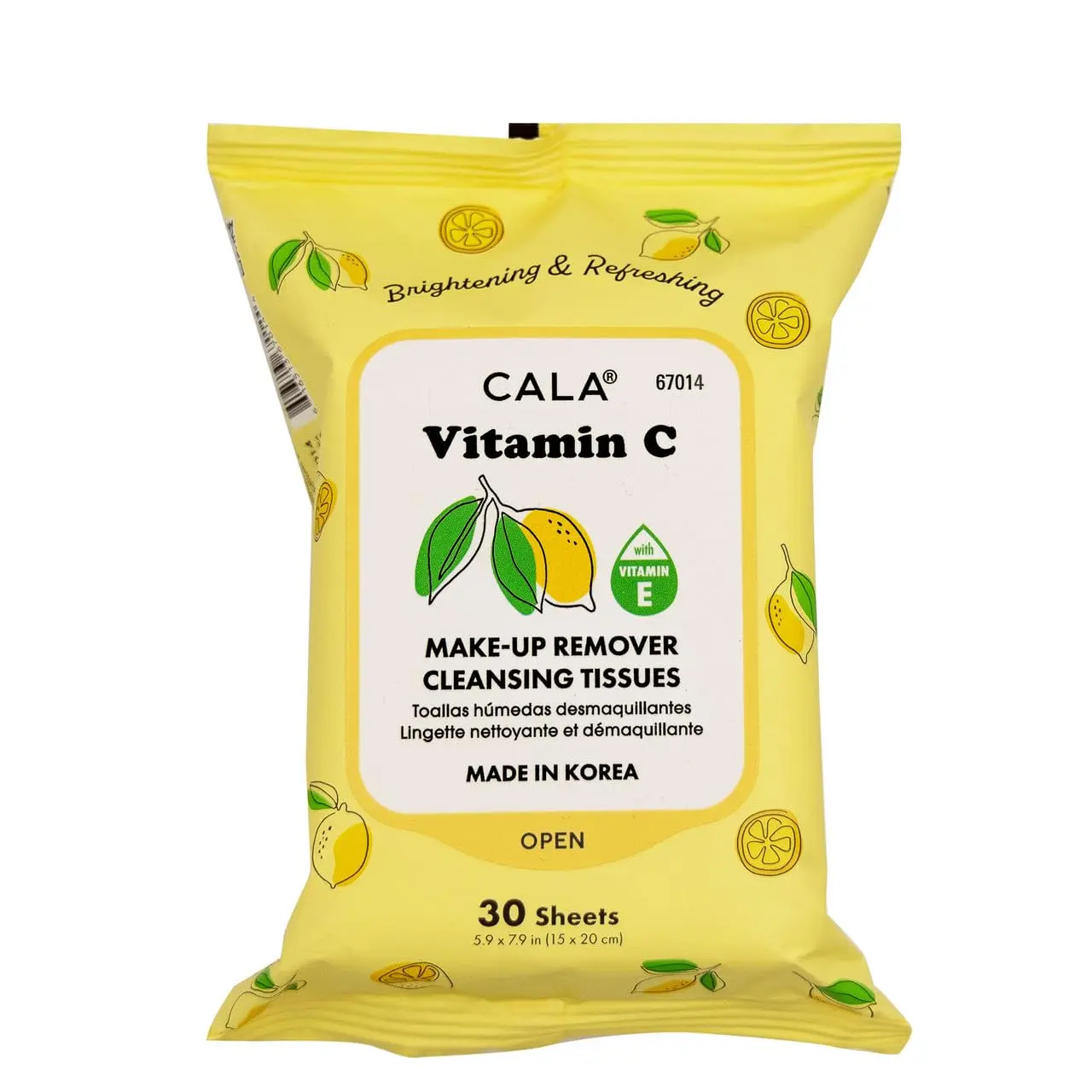 Cala Vitamin C Makeup Remover Wipes, Gentle and Hydrating Facial Cleanser with Natural Ingredients for Waterproof Makeup, Brightens and Smooths Skin, 30 Count, Smooth, Moisturizer, Adhesive Flap, Radiant, Compressed Wipes Face Makeup Remover