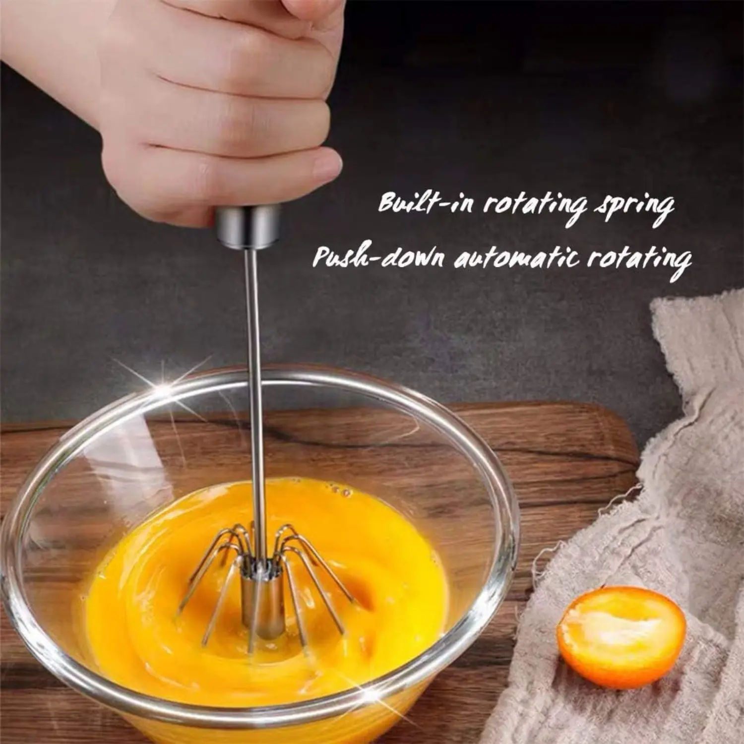 Stainless Steel Egg Whisk, Hand Push Rotary Whisk Blender, Versatile Milk Frother, Hand Push Mixer Stirrer for Blending, Whisking, Beating & Stirring