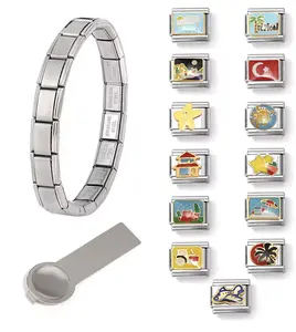 Italian Charm Bracelet Complete ready to wear. Comes with all the charms you see here, Or Similar A 53.00 Value Photo is 18 + links and 6 3/4" or larger See description!