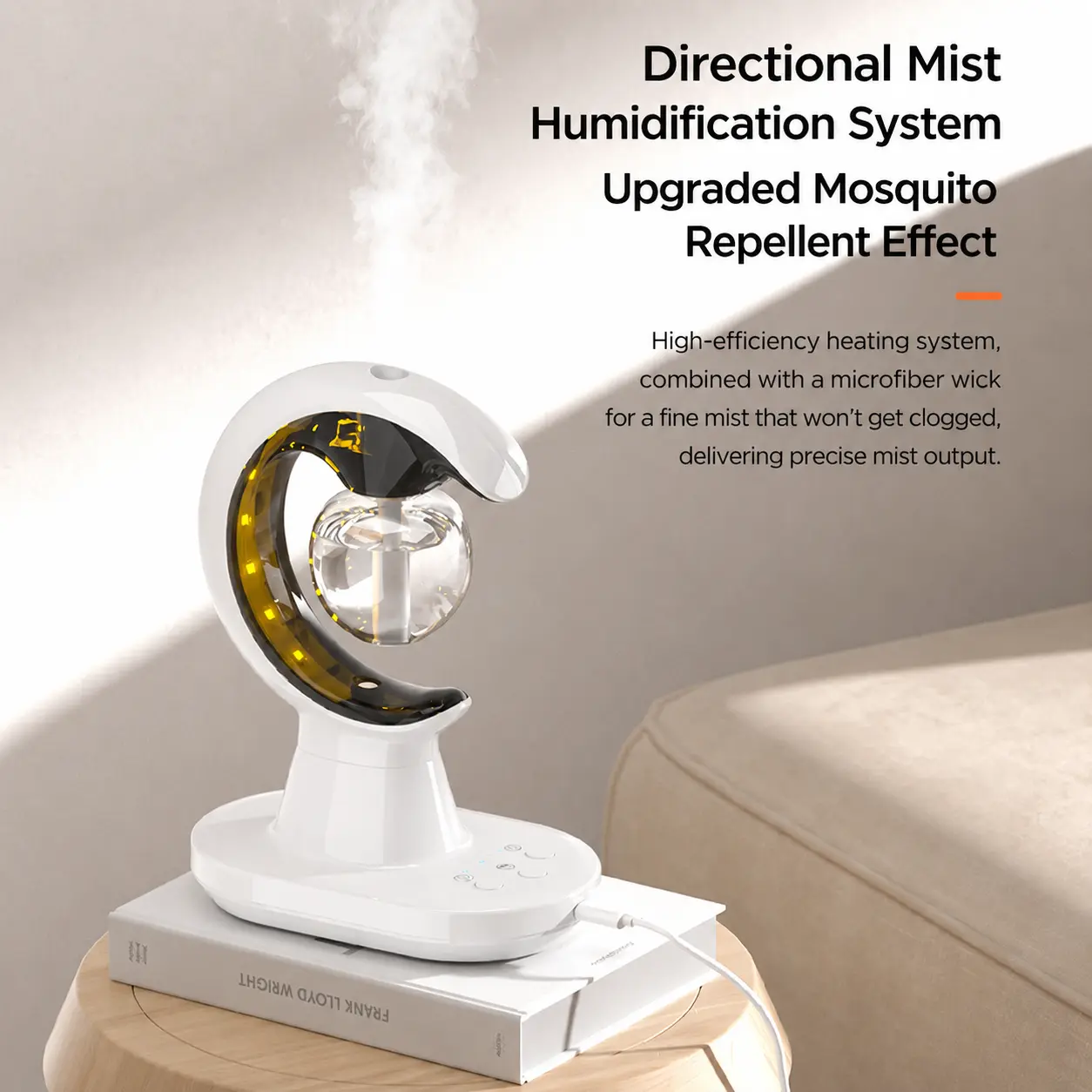 3-in-1 Moon-Shaped Mosquito Repellent Lamp with Air Humidifier and Bedside Night Light for Bedrooms, Nurseries, Dorm Rooms and Home Use