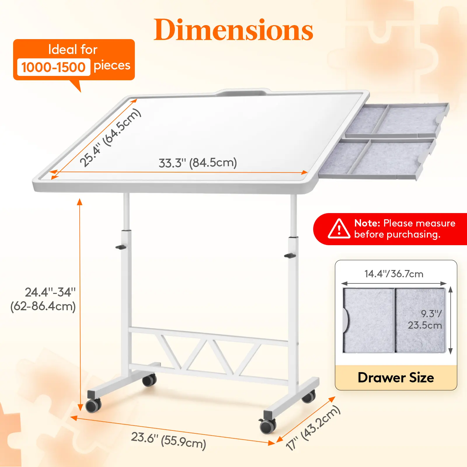 Fixed Top + 4 Adjustable Legs: White