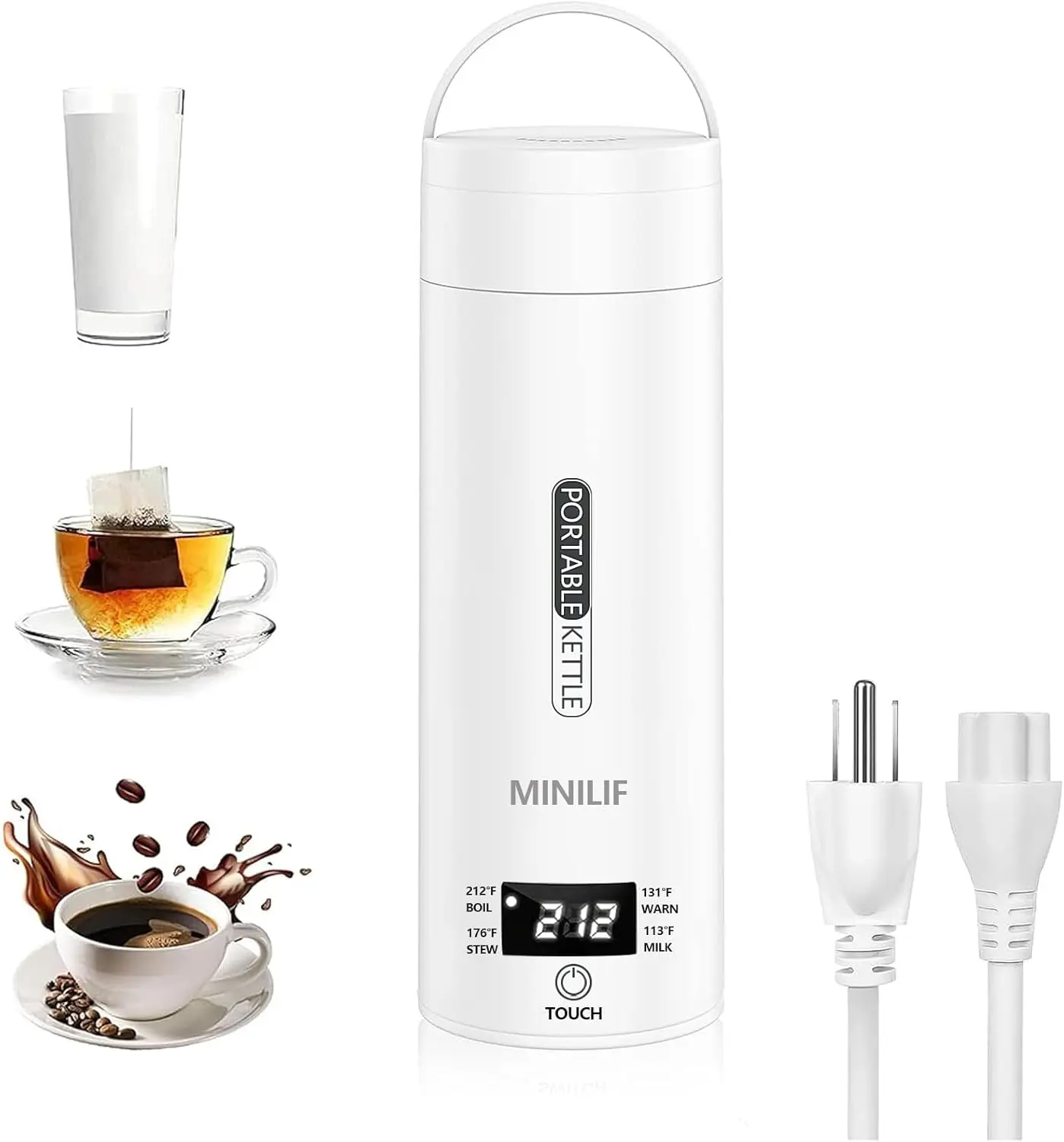 Portable Electric Kettle Travel Electric Kettle (Plug-in version), Mini Tea Coffee Kettle Water Heater with 4 Temperature Controls, Household Appliances for Home Kitchen, Compact Fast Heating Kettle for Daily Use（Free brush）