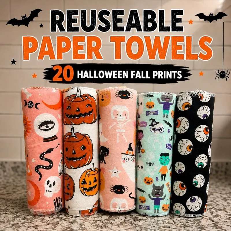 Halloween Reusable Paper Towels, Washable Cotton Kitchen Towels, Fall Kitchen Decor, Eco Friendly Cloth Towels, Halloween Prints