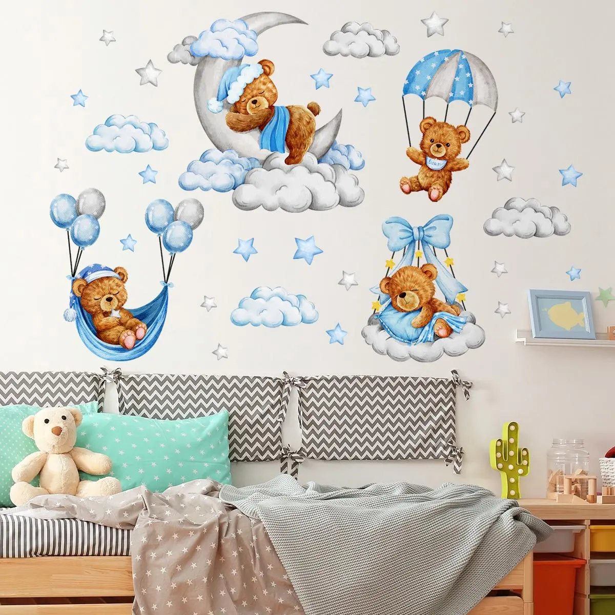 Bear & Balloon Pattern Wall Sticker, 4 Counts/set Self Adhesive Wall Decal, Wall Art Decorative Sticker for Home Bedroom Living Room, Ornaments, Decoration Items, Decoration Sticker, Self Adhesive Stickers, Adhesive Decals