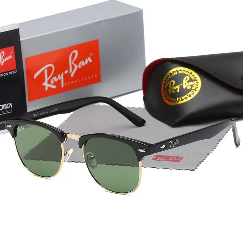 Ray-Ban Clubmaster-Style Polarized UV400 Sunglasses, Classic Black-Gold Frame Retro Fashion Eyewear for Men & Women