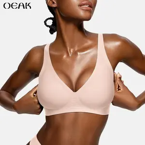 OEAK Womens Jelly Bras Wireless Comfortable Soft Push Up Bralettes Seamless Tshirts Bras Deep V Everyday Bras