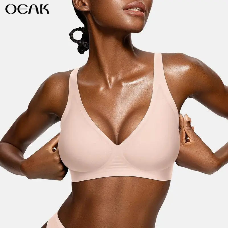 OEAK Womens Comfortable Wireless Bras Push Up Bralettes Seamless Tshirts Bras Deep V Everyday Bras
