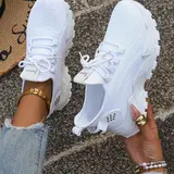 【Black Friday】Women’s Lightweight White Knit Sneakers with Chunky Slip-Resistant Soles, Comfortable Sneakers for Walking, Travel, Daily Wear, School, Shopping, and Casual Outings, Footwear