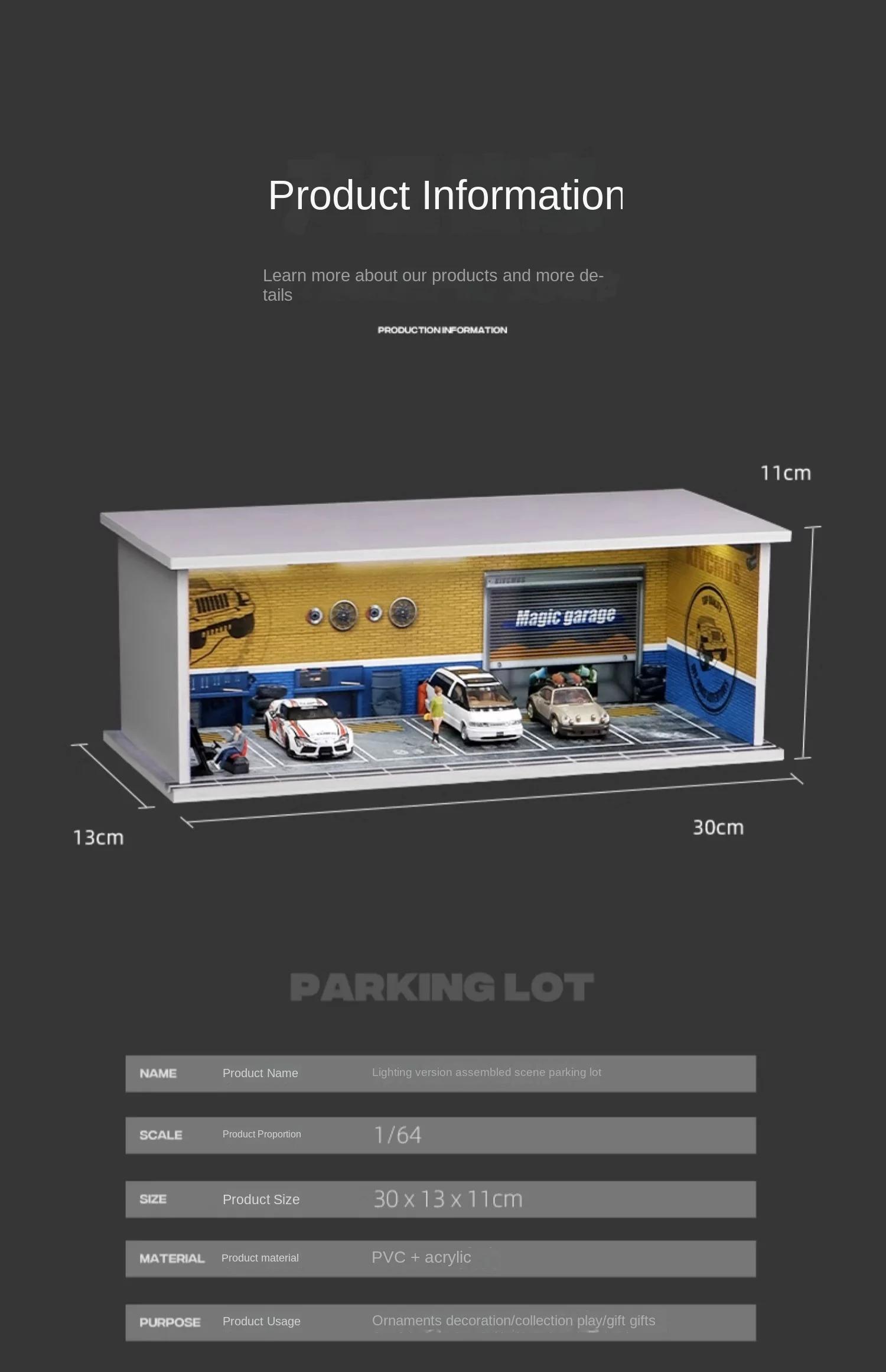 Collector 1/64 Garage Parking Lot Alloy Car Model Car Scene Storage Display Box Car Model Replica Collection Toys for Boys