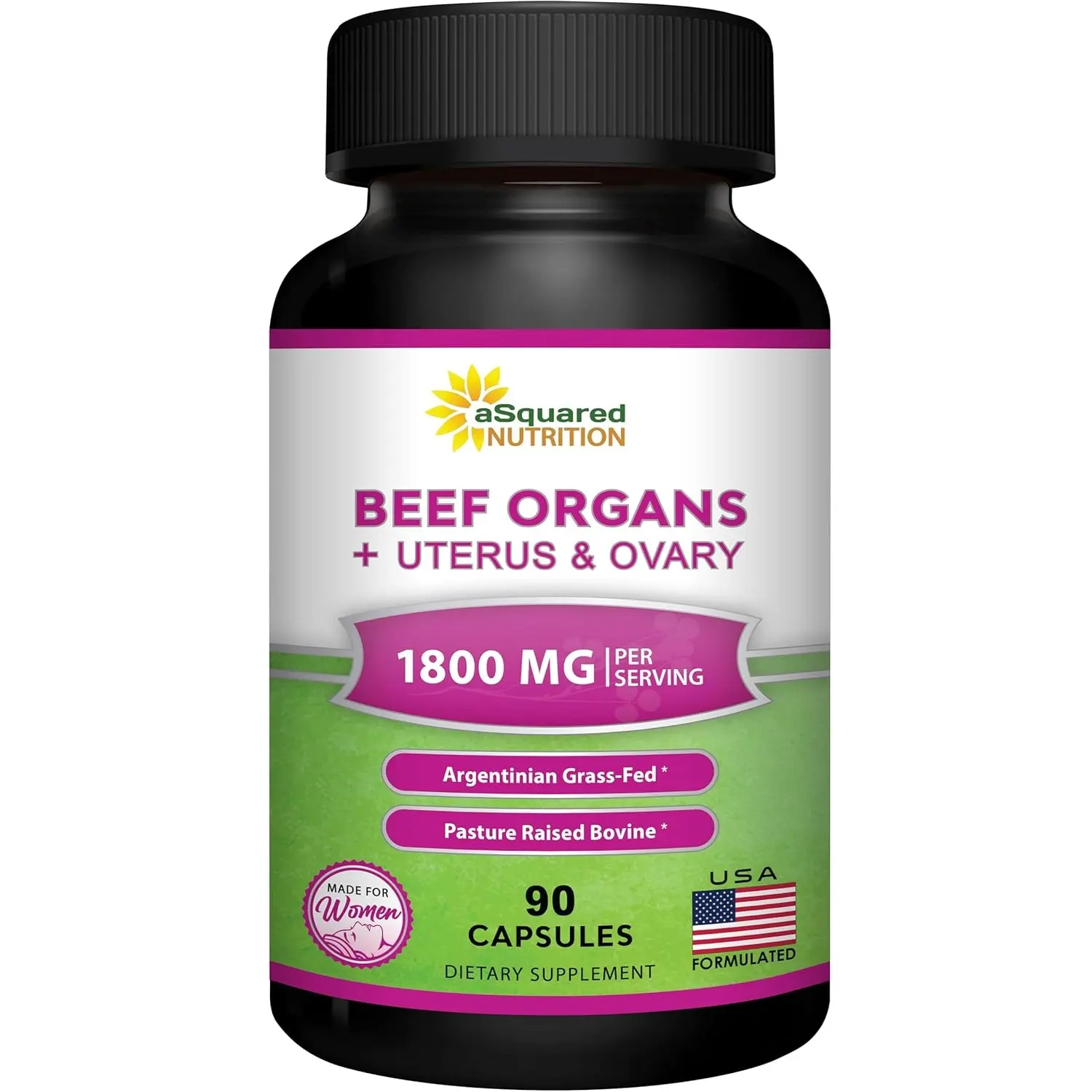 aSquared Nutrition Beef Organ Supplement for Women - Grass Fed Liver Capsules - Ovary, Uterus, Kidney & Heart - Female Superfood - Women's Complex Pills for Energy & Health