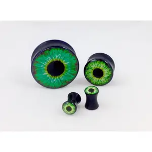 PAIR Green Eyeball Plugs Eye Ball Logo Double Flare Saddle Guages Gauges