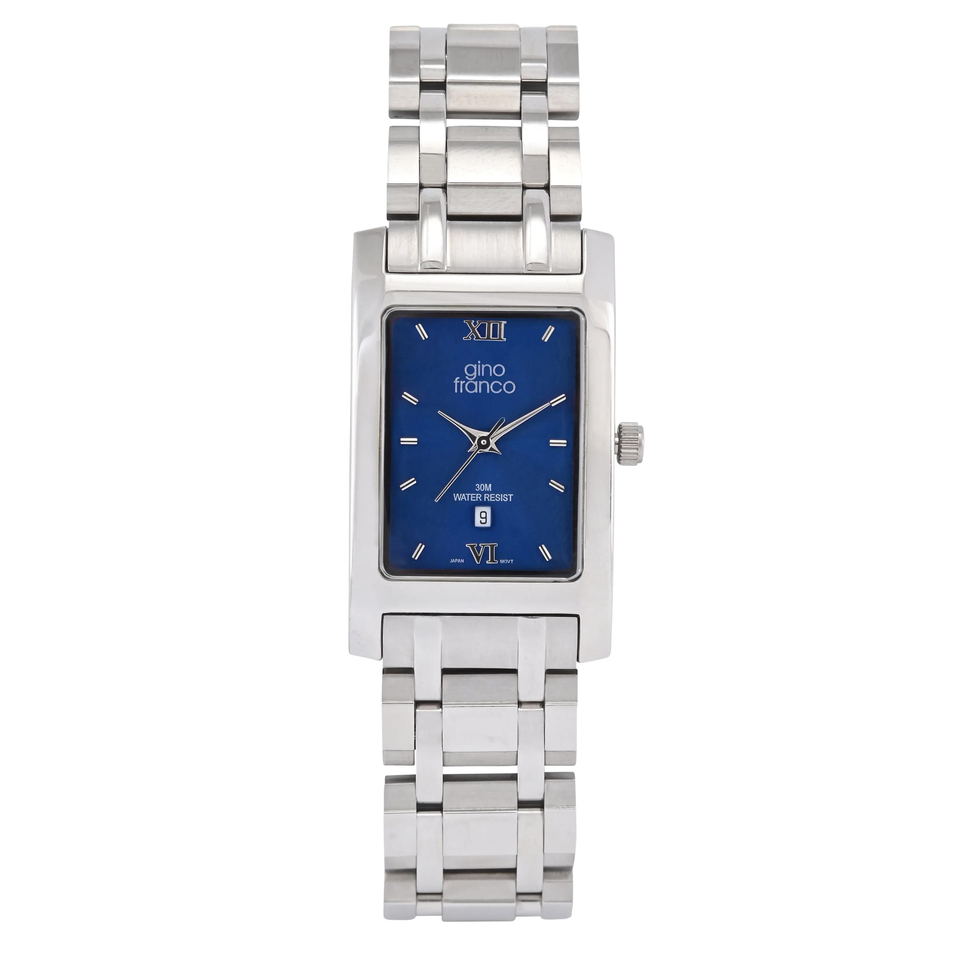 Gino Franco Mens Rectangular 35x25mm Stainless Steel Bracelet Watch - Blue Dial