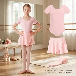 Girl's Ballet Leotard Dress Outfit with Skirt and Tights - Complete Toddler Dance Costume for Ballet Class Performance Recital Comfortable Stretchy Fabric Perfect for Young Dancers