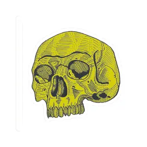 Yellow Retro Etched Skull Kiss-Cut Sticker