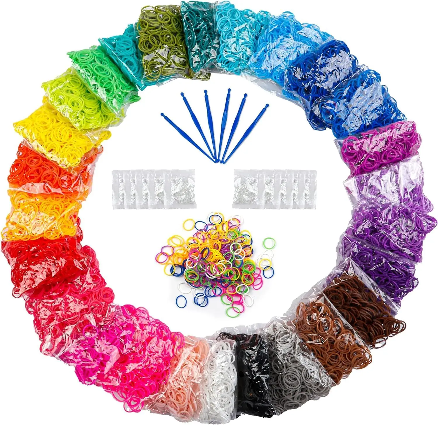 Colorful Latex-Free Premium Loom Rubber Bands Refill Kit - 12600+ Pieces, 26 Colored Elastic Bands, 500 Clips, 6 Hooks - DIY Weaving Bracelet Assortment Jewelry-Making Kit for Children 6 and Up (Christmas Gift, Toys & Hobbies Supplies)