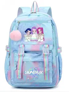 Cute Kpop Hunter Girl Group Cartoon Backpack, Adorable Jk Plaid Sweet Student Bag, Anime Style with Fur Ball, All Seasons