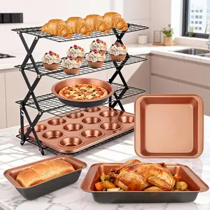 4-Tier Collapsible Cooling Rack & Non-Stick Bakeware Set | Stackable | Perfect for Halloween/Christmas/Thanksgiving