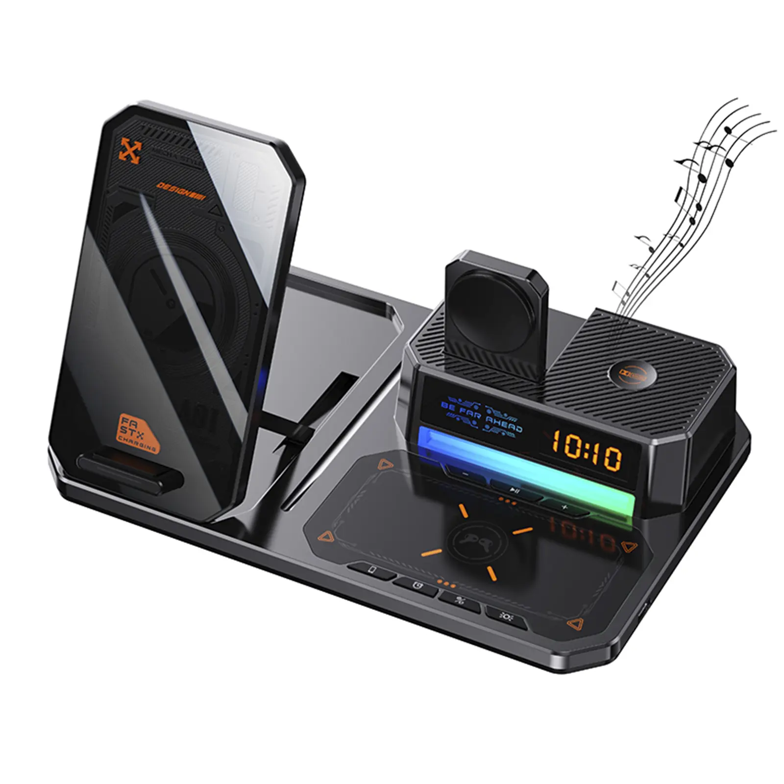 6-in-1 Electronic Multi Charger Hub - Magnetic Wireless Charger for Smartphone, Cellphone, iWatch, AirPods with Bluetooth Speaker, Night Light for Charging & Music Playback, Mobile