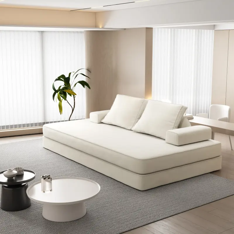 5-in-1 Folding Convertible Sleeper Sofa Bed, 86.6 Inch Oversized Loveseat Boneless Lounge Couch with Tumbler Backrests, No Assembly Compressed Floor Couch Fold Out King Size Sofabed for Living Room, Beige