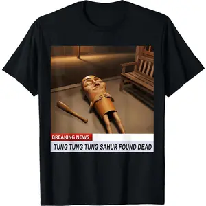 funny graphic tee Tung Tung Tung Sahur Found Dead Breaking News Meme T-Shirt