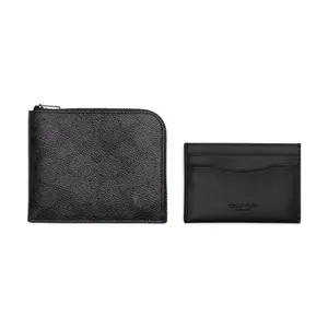 COACH 3-in-1 Wallet for Men – Classic Monogram Coated Canvas and Leather, Black