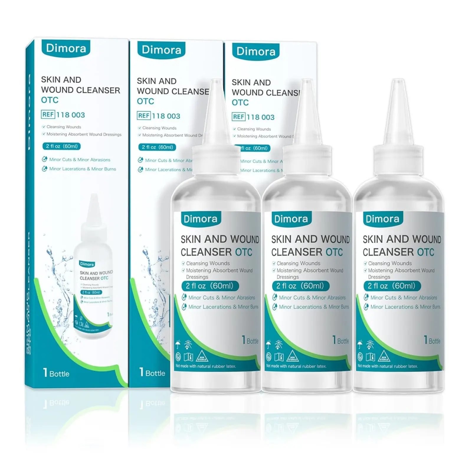 Dimora Portable First Aid Wound Wash Solution, OTC Skin and Wound Cleanser, 99% Pain-Free Germ-Killing Formula, Suitable for Cuts, Burns, Abrasions, and Other Open Wounds