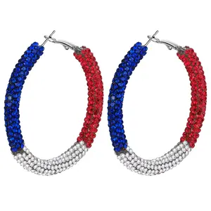 OIDEA Large Glitter American Flag Hoop Earrings - Red White Blue Patriotic 4th of July Accessories for Women, Large Hoop Earrings