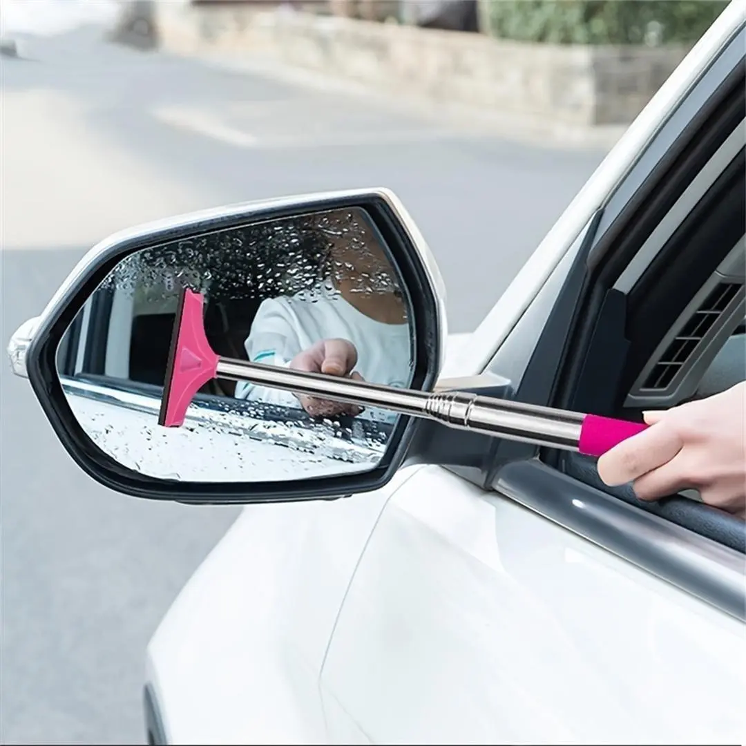 Portable Long-Handled Car Rearview Mirror Wiper, Retractable Auto Mirror Squeegee Cleaner and Glass Mist Cleaner, Car Cleaning Tool, Car Wash Accessories, Car Cleaning Supplies, Car Detailing Products, Automotive Detailing Product