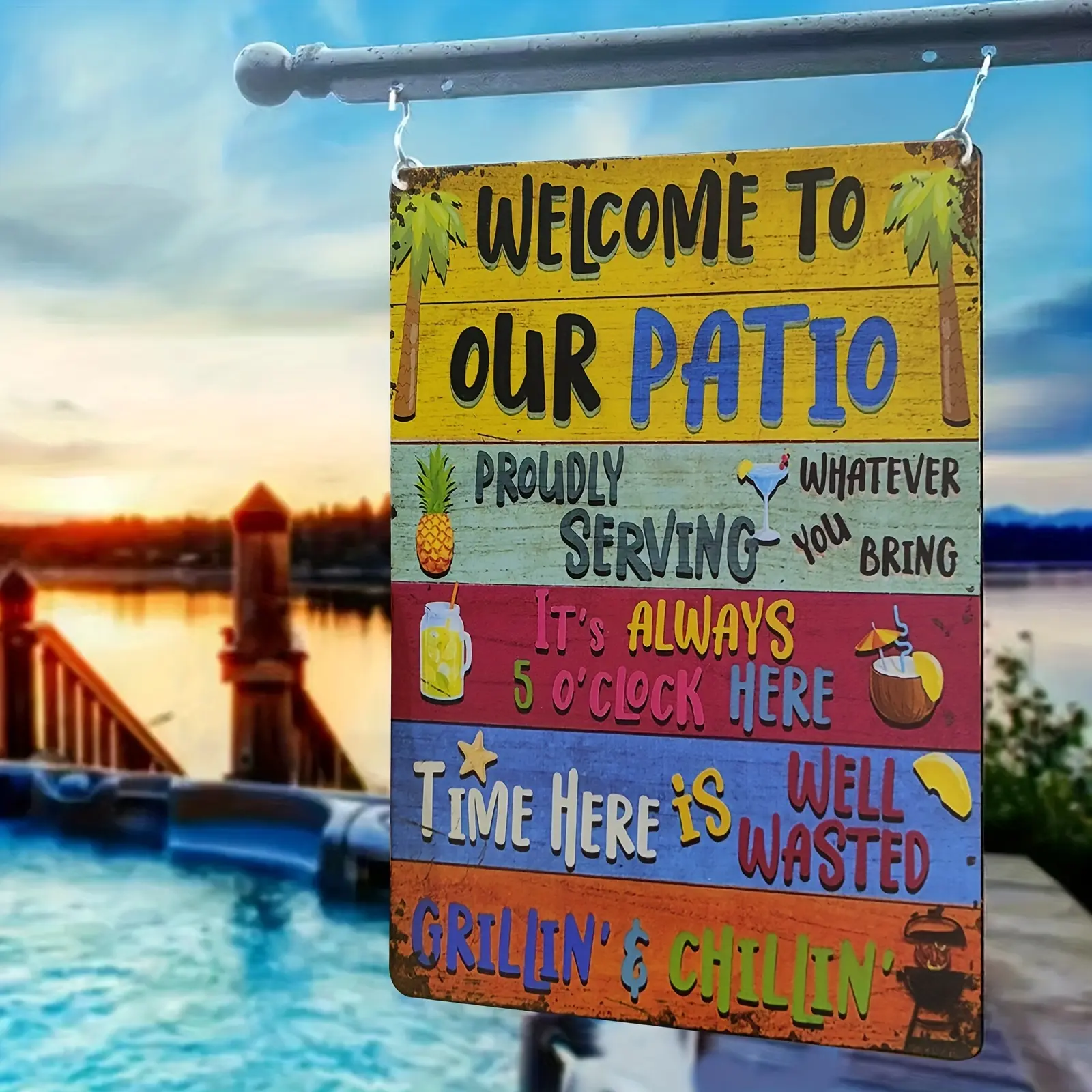 Wander Prints Vintage "Welcome To Our Patio" Metal Sign, Multipurpose Outdoor Patio Decor, Unique Mounting Design, Ideal Gift for Home & Restaurant