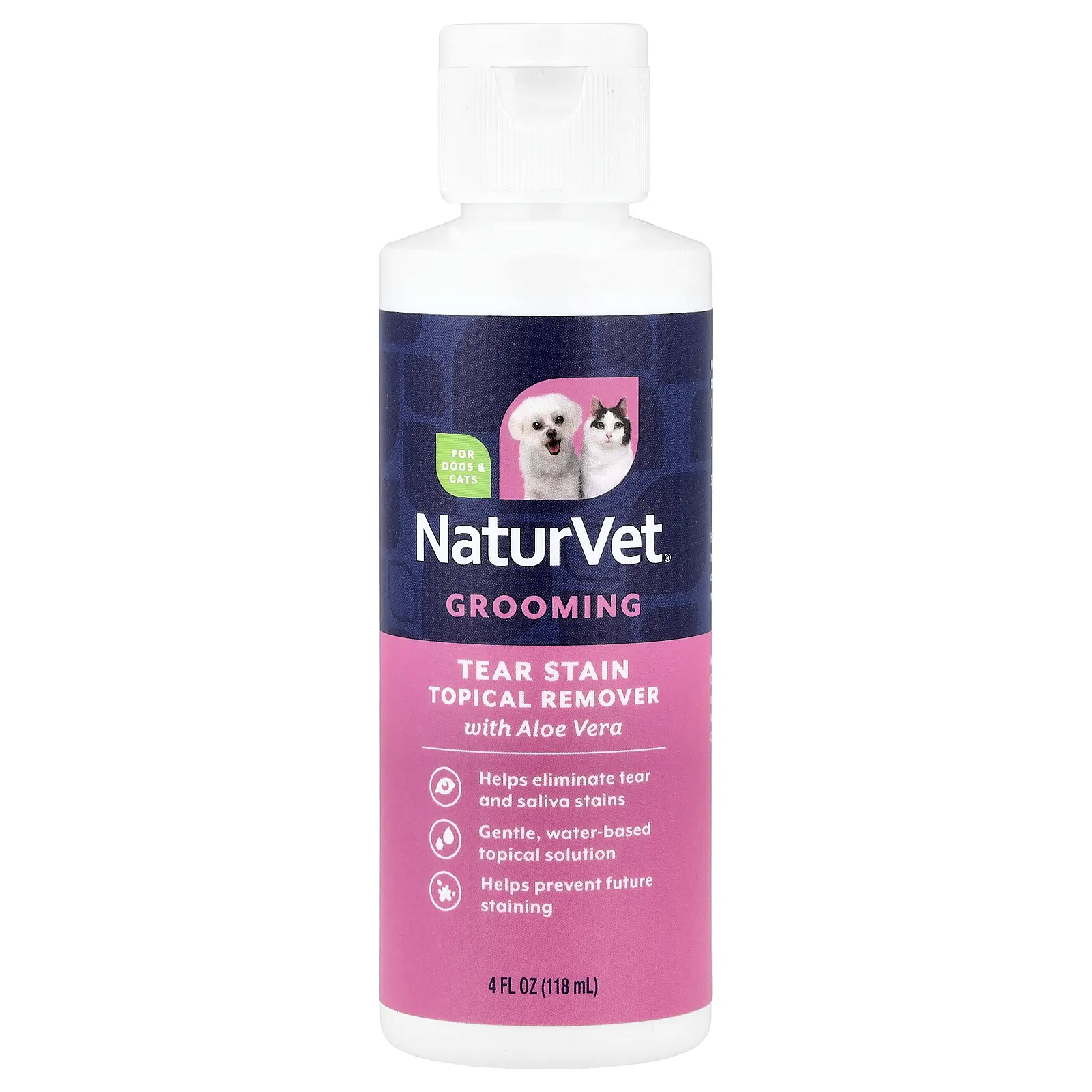 NaturVet Tear Stain Topical Remover with Aloe Vera, For Dogs & Cats, 4 fl oz (118 ml)