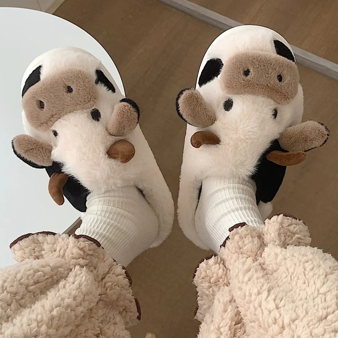 Platform Slippers For Women Furry Lined Platform Clogs Slippers Shearling Short Ankle Slippers Boots For Indoor Outdoor House Women's Cow Slippers