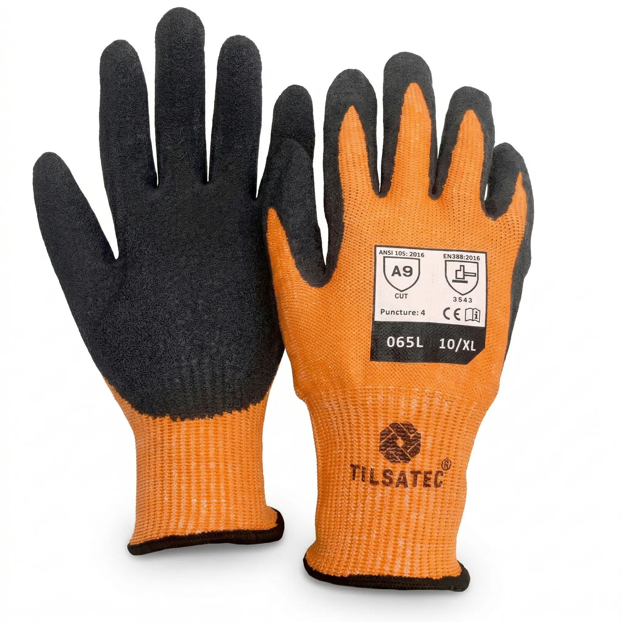 Cut-Resistant Work Safety Gloves, ANSI A9 Rated, Metal Wires Reinforced, Latex Palm Coated, Comfort-Dexterous Full-Finger Liner, Ergonomic Anti-Fatigue, High-Visibility, Durable Heavy Duty Protective Gloves for Construction, Sharp Object Handling, Cut-Res