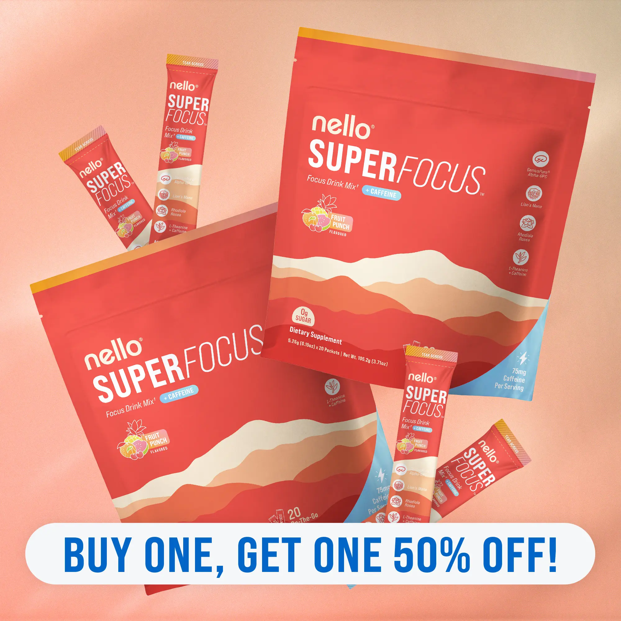 Nello Superfocus Travel Packets Bundle (2-Pack): Nootropic Drink Mix with Lion’s Mane, Rhodiola & Alpha-GPC – Supports Memory, Brain Health & Mental Stamina, Enhances Clarity & Sharpness, Helps Fight Brain Fog