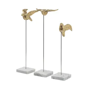 360 Stand Matt Gold Metal Bird Sculptures - Set of 3, 360 Stand Marble Home Decor Ornaments for Living Room Decor, Modern Indoor Decorations, Home Decoration, Indoor Home Decoration
