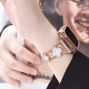 Pink Four-Leaf Clover Band Compatible with Apple Watch Series 10–1/SE/Ultra (38–49mm) – Adjustable Fashion Watch Bracelet for Women and Men (Watch Not Included) #Greenish