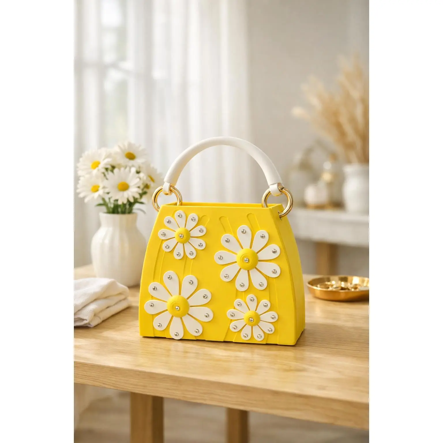 LemonBlossom Sculpted Women's Handbag, Handbags for Women with Dual Handles & Chunky Chain, Compact Mini Bag, Compact Fit, Playful Charm