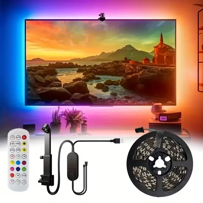 Smart TV LED Backlight Strip with Camera, Synchronized Display, Compatible with 32-85 Inch Screens, APP Control Color Changing Light Tv Led Lights, Led Light Backlit, App Controlled Led