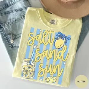 Comfort Colors Lemon Summer Shirt, Coastal Vacation Graphic Tee, Trendy Beach Aesthetic T-Shirt, Summer Top, Cute Mom Gift Tee- Hnh Design Apperal