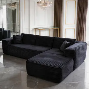 【2 Packages Shipping 】106" Cloud Couch Sectional Sofa, L-Shaped Corduroy Deep Seat Sofa for Living Room, No Assembly