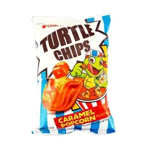ORION Turtle Chips Caramel Popcorn Flavor 160g - Korean Snack, Crunchy Corn Snack, Sweet & Salty, Yami