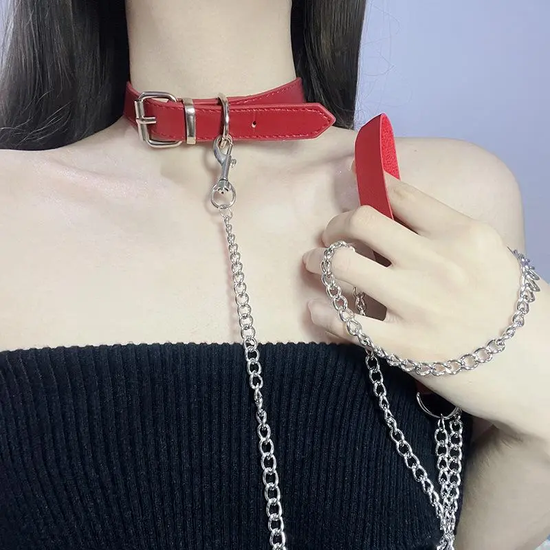 Red Leash Necklace Choker Sexy Choker Chain Neck Ring Collarbone Chain Neck Ring