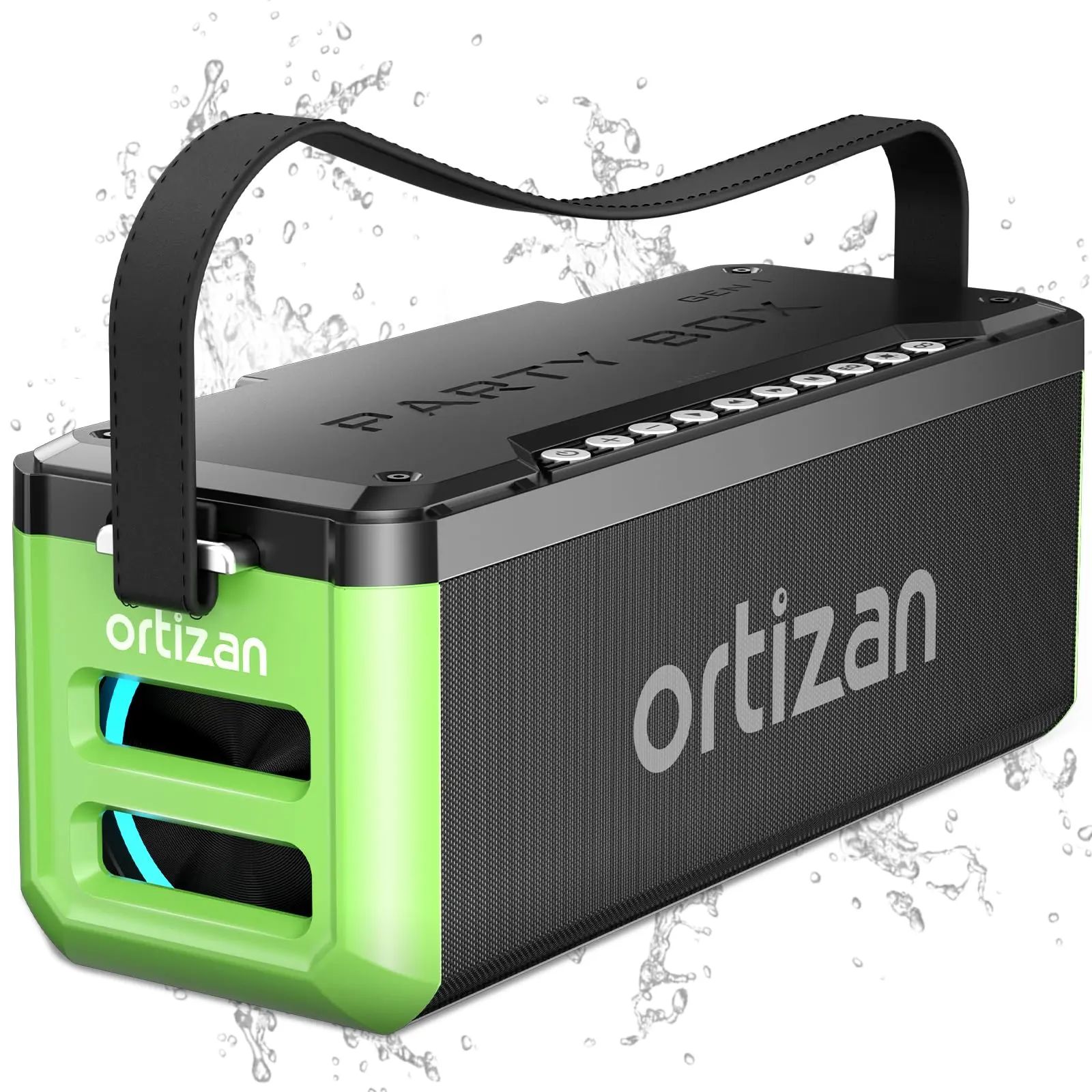 Ortizan 80W Bluetooth speaker–powerful sound and deep bass, IPX7 waterproof, 12 hours playing time, mobile power supply, preset equalizer, LED light–suitable for outdoor parties and camping
