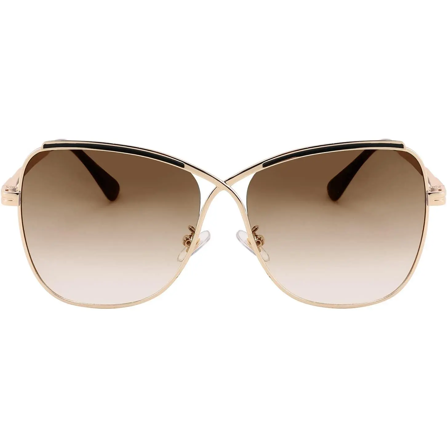 EyeconicFinds Women's Cute Oversized Butterfly-X Shape Cateye Sunglasses, Metal Rimless, Golden Frame & Gradual Brown Gradient Lenses, Casual Female Accessory B2738